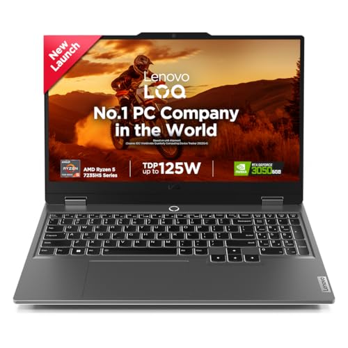 “Lenovo LOQ 2024 AMD Ryzen 5 7235HS 15.6″ (39.6cm) 144Hz 300Nits FHD IPS Gaming Laptop (12GB/512GB SSD/Win 11/NVIDIA RTX 3050 6GB Graphics/100% sRGB/Office 21/3 Mon. Game Pass/Grey/2.4Kg), 83JC0031IN”.