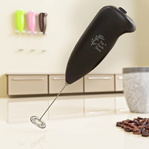 “The Earth Store Swifther Handheld Coffee Frother Electric Milk Frother for Lattes Shakes Mini Foamer for Cappuccino”.