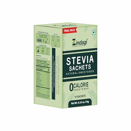 Zindagi Stevia Sugar Free Sachets | Zero Calorie & Diabetic Friendly Sweetener | Natural Sugar Substitute | 10 Sachets
