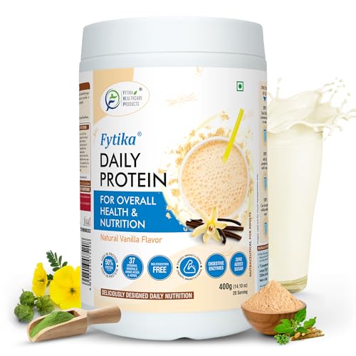 Fytika Daily Protein-400g (Pack of 1, Vanila) | Complete Nutrition Drink for Adults with 37 Essential Vitamins & Minerals | 50% Protein Per Serve | High Protein Drink for Men & Women