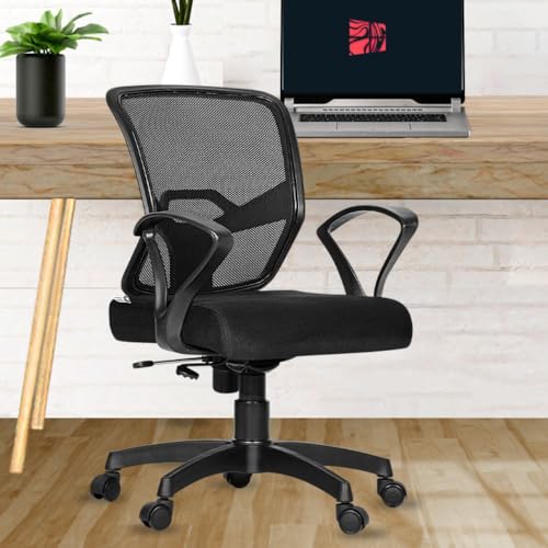 Da URBAN Graco Mid-Back Revolving Mesh Ergonomic Chair for Home & Office with Tilt Lock Mechanism, Armrest & High Comfort Seating (Black)