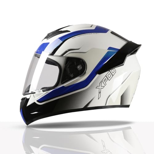 TVS XPOD Aerodynamic Helmet for Men-ISI DOT Certified, Ultrawide Visor, Quick Release Strap-Premium Bike Helmet with Enhanced Air Circulation (Speedy White & Blue-XL)