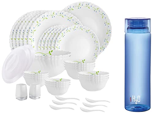 cello Tropical Lagoon 37 pcs Dinner Set & Cello H2O Unbreakable Plastic Bottle