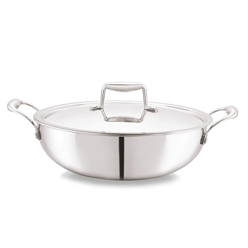 CELLO Tri-Ply 26 cm Stainless Steel Cookware Kadhai with Lid 3.6 LTR