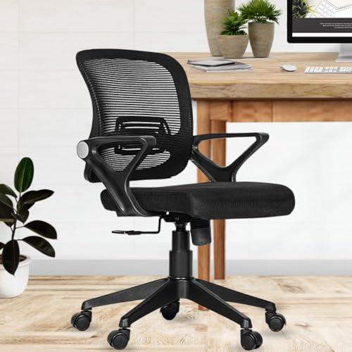 Da URBAN Breva Mid-Back Revolving Mesh Ergonomic Chair for Home & Office with Tilt Lock Mechanism, Armrest & High Comfort Seating (Black)