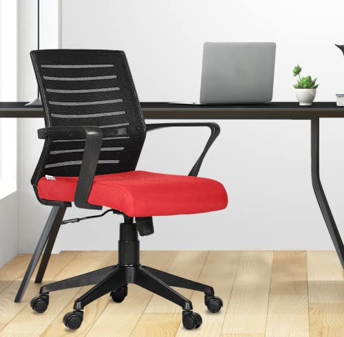 Da URBAN Bella Mid-Back Revolving Mesh Ergonomic Chair for Home & Office with Tilt Lock Mechanism, Armrest & High Comfort Seating (Red)
