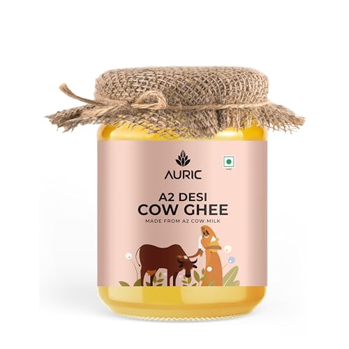 Auric A2 Bilona Desi Cow Ghee 500 ml – Pure Brijwasi Ghee – Bilona Curd Churned – Lab Tested – Perfect Aroma & Danedar Ghee – Grass Fed