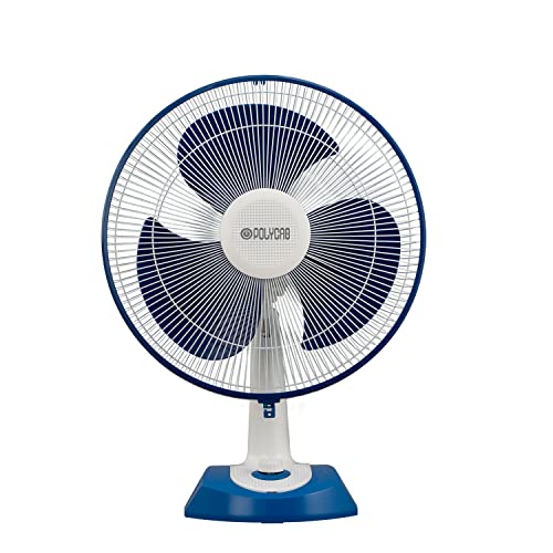 Polycab Aery 400mm Oscillating Table Fan For Home, Office | Aerodynamic Blades with cutting edge design | 100% Copper Winding Motor | 2 Years WarrantySky Blue