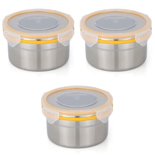 STEELLOCK Airtight Stainless Steel Containers for Kitchen Food Storage Containers with Lids Leak Proof For Fridge Office Kids School (300 ml, Yellow, Pack of 3, SL-1103)