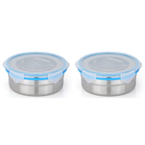 STEELLOCK Airtight Stainless Steel Containers for Kitchen Food Storage Containers with Lids Leak Proof For Fridge Office Kids School (750 ml, Blue, Pack of 2, SL-1401)