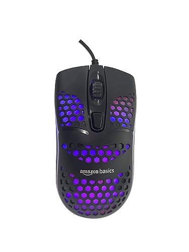 amazon basics Wired Gaming Mouse with Rainbow Backlight I 4 preprogrammed Buttons I 3600 DPI I 1.5 Cable I Colour- Black & Honey Combo Design