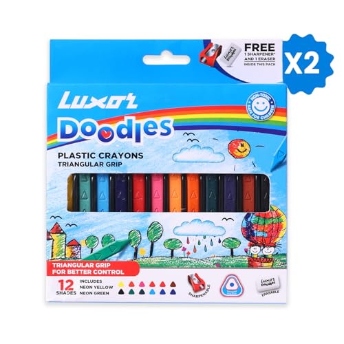 Luxor Doodles Triangular Grip Plastic Crayons