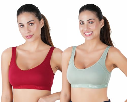 B-SOFT (MSB-204 Premium Seamless Non-Padded Wire Free Slip On Sports Bra Low Impact Workout & Activewear Sports Bra for Women-(Mahroon_L.Green)_34