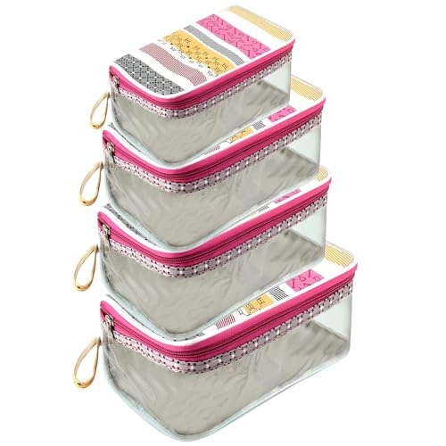 NISUN Travel Toiletry & Makeup Pouch Set of 4 Multipurpose Transparent Cosmetic Organizer for Women & Girls