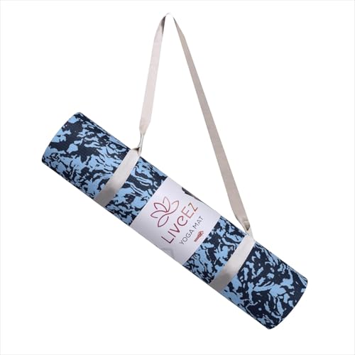LiveEZ Anti-Skid Lightweight with perfect grip EVA Yoga Mat for Men and Women with Strap (6mm, Sky & Navy Blue color)