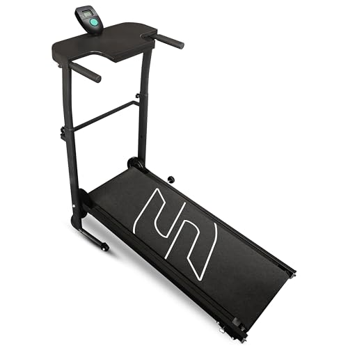 Sparnod Fitness STH-550 Manual Foldable Treadmill for Home Use, Your Pace Your Power Real-Time Tracking 5-Layer Anti-Skid Belt 10035 cm Deck Shock Absorber Manual Incline Mobile Holder Compact Design