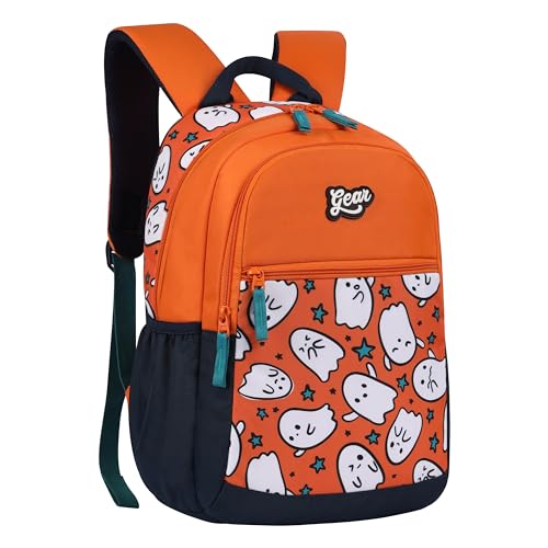 Gear Monster 15″/19L Small Water Resistant School Bag/Casual 4 Compartment Backpack/Daypack/Travel Backpack/Kids Bag for Boys/Girls – Orange