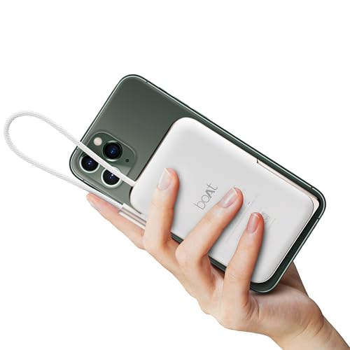 boAt Energyshroom PB330 MagnaCharge 10000 mAh Magnetic Wireless Power Bank w/ 15W Wireless Charging, Metal Stand,Magnacharge Ring for iPhone and Android Phones w/Wireless Charge(White)