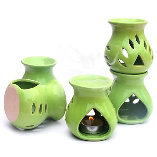 Pure Source India Ceramic Aroma Oil Burner Diffuser (3.5 Inch Green-10 Pieces)