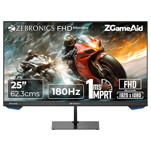 ZEBRONICS N25A 25″(62.3 cm) Gaming Monitor, FHD 1920×1080, IPS-Antiglare Display, 250Nits, 180Hz, 1ms MPRT, HDR10, 99% sRGB
