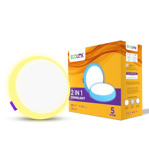 EcoLink 5W 2 in 1 Ceiling Light | Cool White + Warm White Recessed Downlighter For Home & Hall | Cut Out : 2 inch, Pack of 1