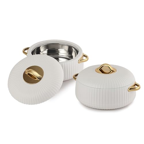 Cello Aurum Luxury Inner Stainless Steel Insulated Hot-pot Set of 2-1000ml Each, White