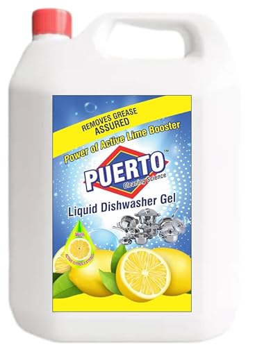 Puerto Dishwash Gel Refill Can, (Lemon) - 5 Ltr (Pack of 1) Refill| Leaves No Residue and foul smell| Grease Cleaner For All Utensils |Super Saver Pack