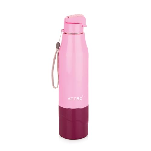 ATTRO Stallion 900ml Insulated Bottle with Inner Stainless Steel Easy to Carry Hand Strap & Flip Top Lid BPA-Free Leakproof Keeps Content Hot/Cold- Pink