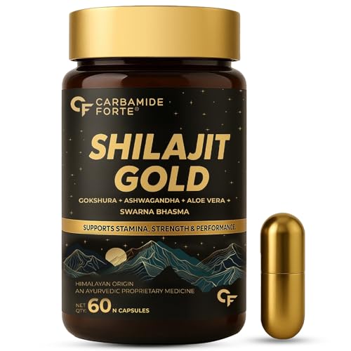 Carbamide Forte Shilajit Gold Capsules For Men With Swarna Bhasma,Gokshura,Ashwagandha | Himalayan Shilajit For Men | Shilajeet Gold Original | Shilajeet Capsule | 60 Veg Shilajit Capsules
