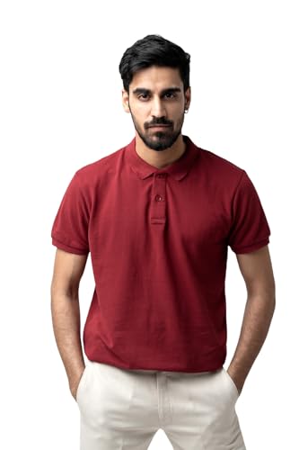 Mens Pure Cotton Polo T-Shirt - Half Sleeves, Regular Fit, Solid Plain Classic Polo Collar | Casual & Sportswear (in, Alpha, L, Regular, Maroon)