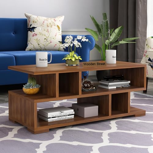Wooden Street Novak Z Shaped Engineered Wood Coffee Table for Living Room Centre Table (Exotic Teak Finish)