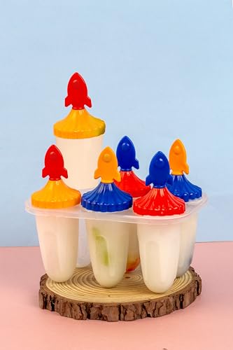 Clazkit Set of 6 Plastic Reusable Rocket ice Pop Makers, Homemade Popsicle/Frozen Ice Cream/Kulfi Candy for Children & Adults - Multicolor