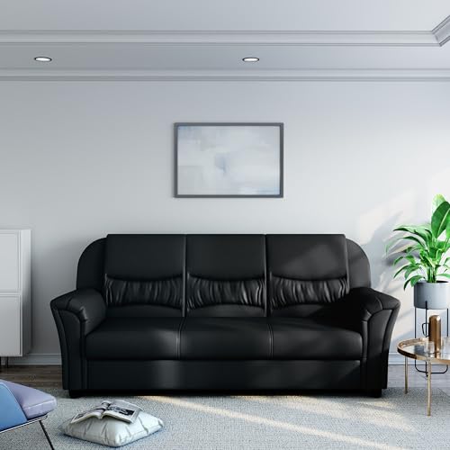 Bharat Lifestyle Abot Leatherette 3 Seater Sofa (Finish Color – Black