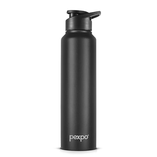 PEXPO Chromo 1000 ISI Certified Stainless Steel Sports/Fridge Sipper Water Bottle, 950ml, Knight Black