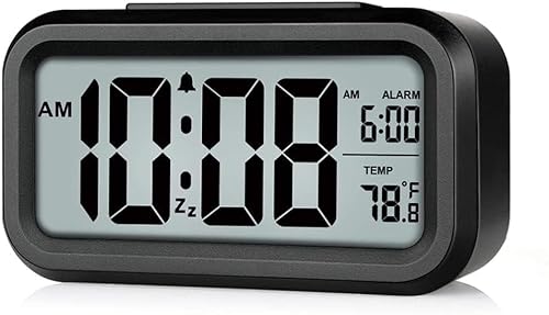 JASIFS Digital Alarm Clock Table Clock for Students, Home, Office, Corporate with Automatic Sensor, Date & Temperature (Black Digital) ABS Material, 14 W x 8 H Centimeters