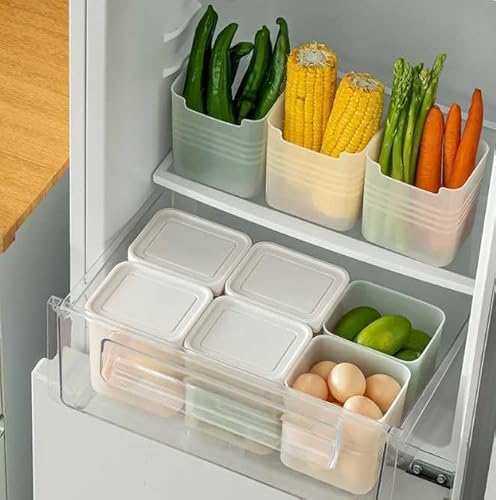 Clazkit Fridge Storage Boxes with lid (Pack of 6) – 1200 ml Plastic Food Storage Containers, White