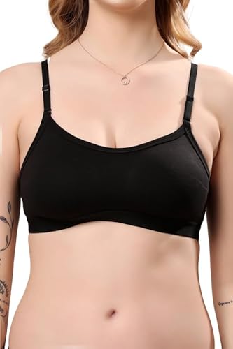 London Hills Women’s Cotton Sports Bra for Women Solid Bra Wireless & Non Padded Full Coverage Soft Hold Straps Super Combed Cotton Elastane Stretch Full Coverage Slip-On Active Bra Black