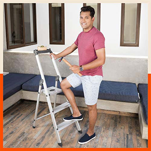 Bathla Elevate 3-Step Foldable Aluminium Ladder for Home
