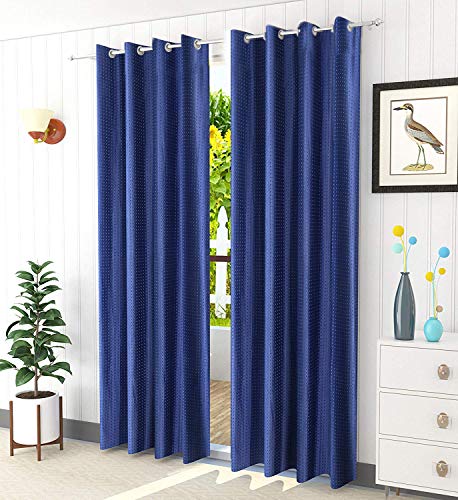 Decoholic Punching Solid Blue Polyester Long Door Curtains