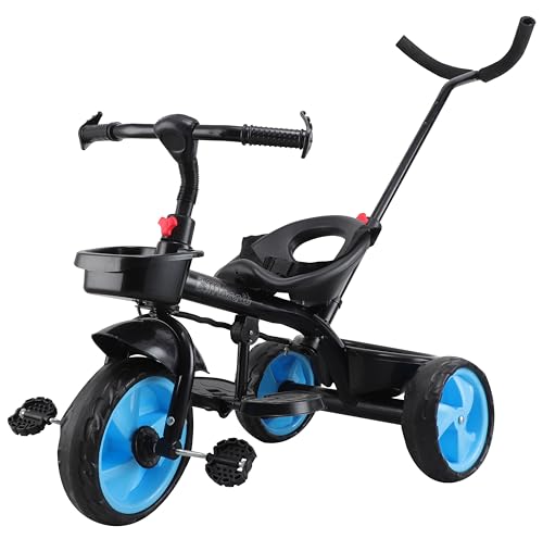 Maanit Baby Kids Paddle Tricycle with Back Tokri (Blue,