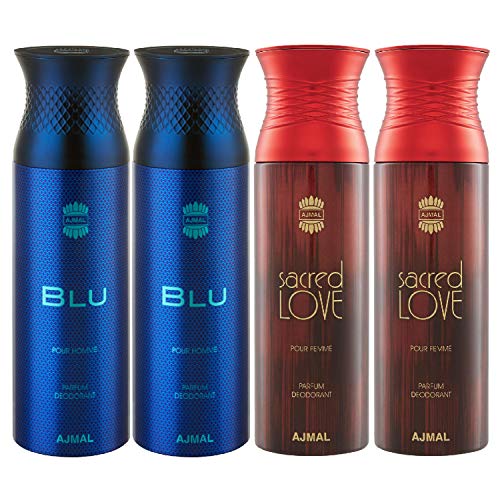 Ajmal 2 Blu & 2 Sacred Love Deodorant Spray- For Men &