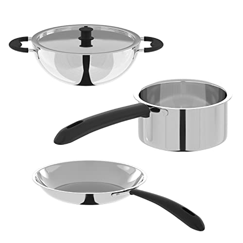 Lifelong 3 pc Cookware | 2 Litre Stainless Steel Kadhai