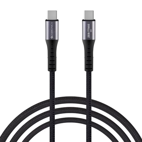 ZEBRONICS TT65S Type C - Type C Braided Cable, 65 Watts PD,