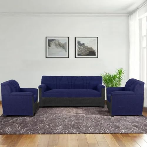 CASASTYLE Asana 5 Seater Fabric 3+1+1 Sofa Set (Blue-Dark
