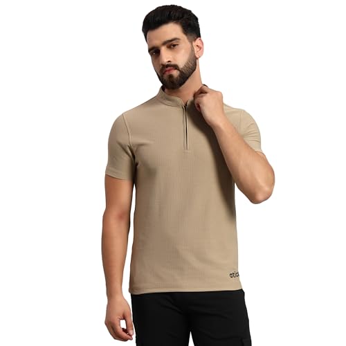 ATICX Men's Slim Fit Polyester Blend Waffle Knit Mandarin