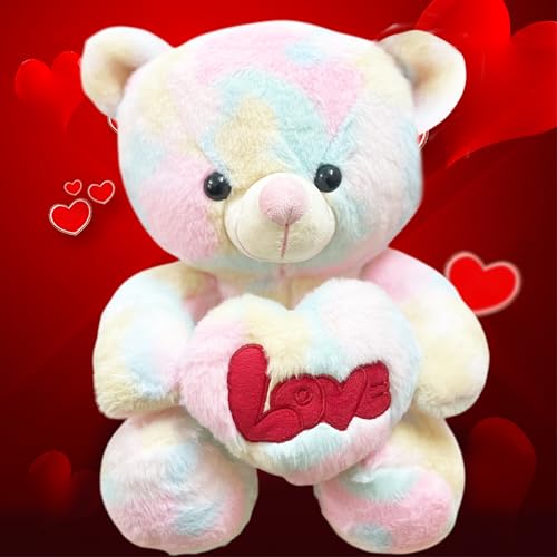 ToyMagic Rainbow Colored Teddy Bear Soft Toys with Red Love