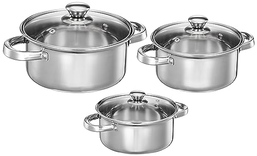 Amazon Solimo Set of 3 Stainless Steel Casseroles | Glass