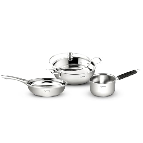 Lifelong Stainless Steel Kadai, Frypan & Saucepan for