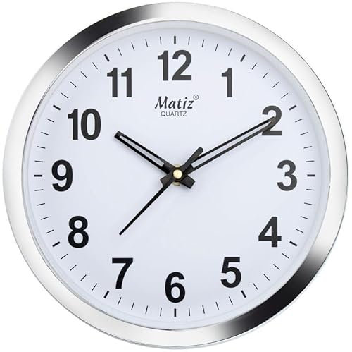 Matiz 101 Round Wall Clock Silver Color Plastic Case White