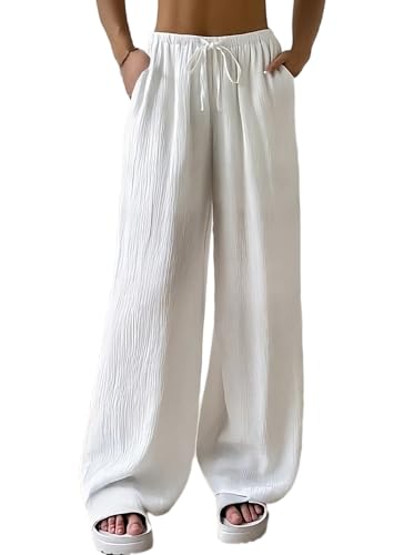 Fashion Booms Women's Loose Casual Pants (Pop Cone White